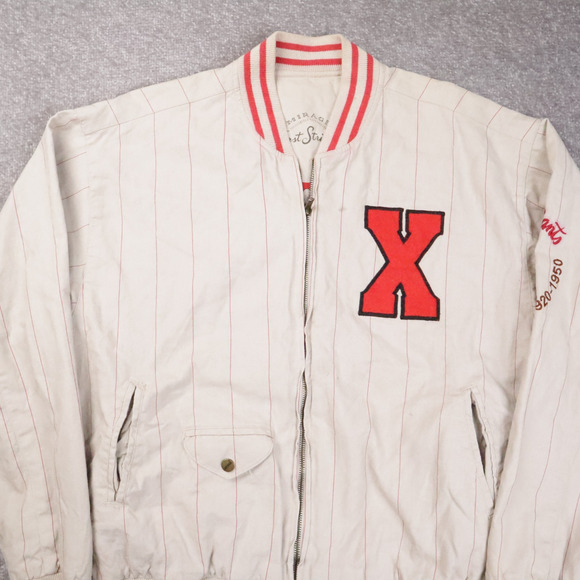 Vintage 90s Mirage Cuban Giants Baseball Large Beige Bomber Jacket - Picture 6 of 14